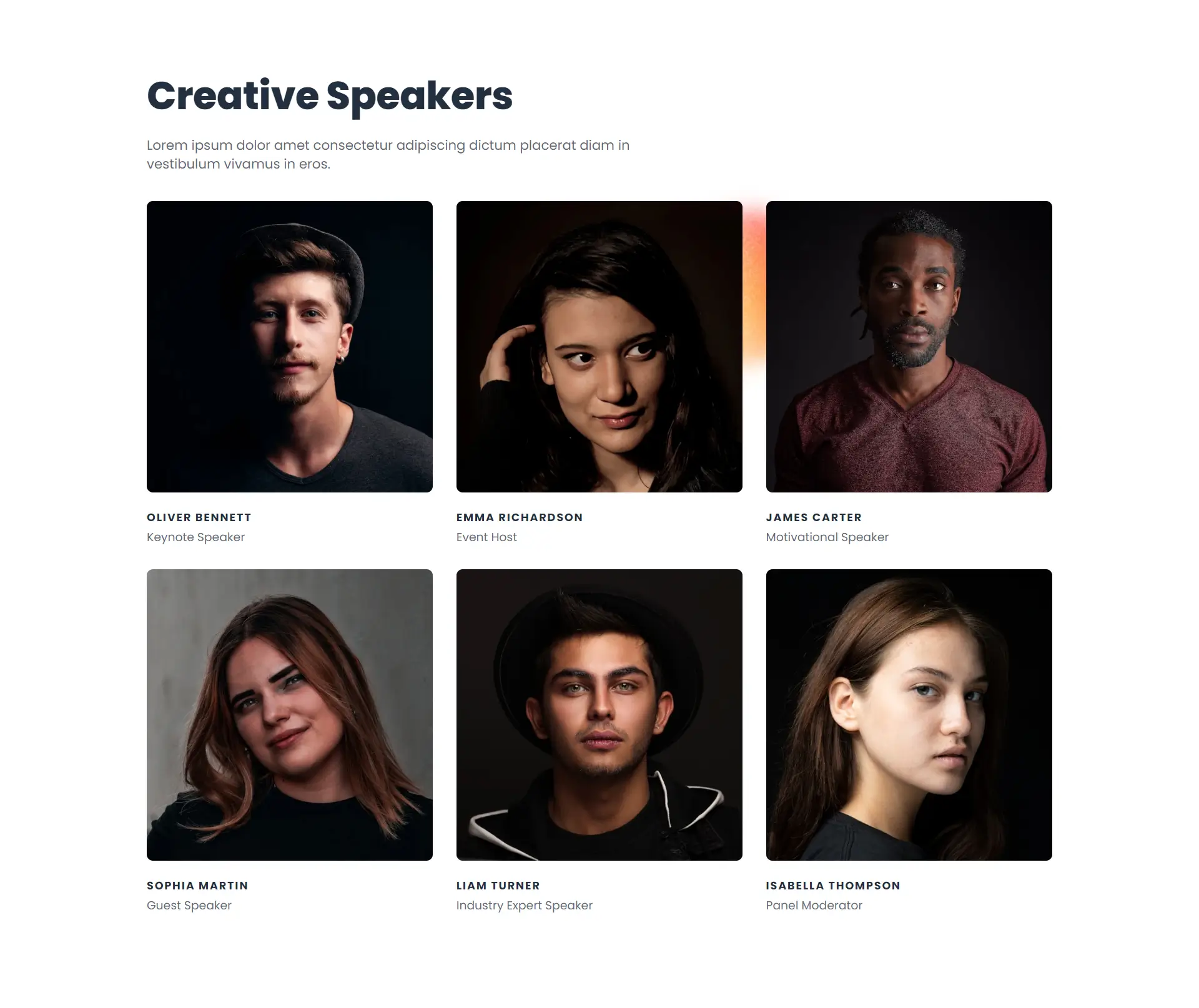 Creative Events Speaker Team Section Template