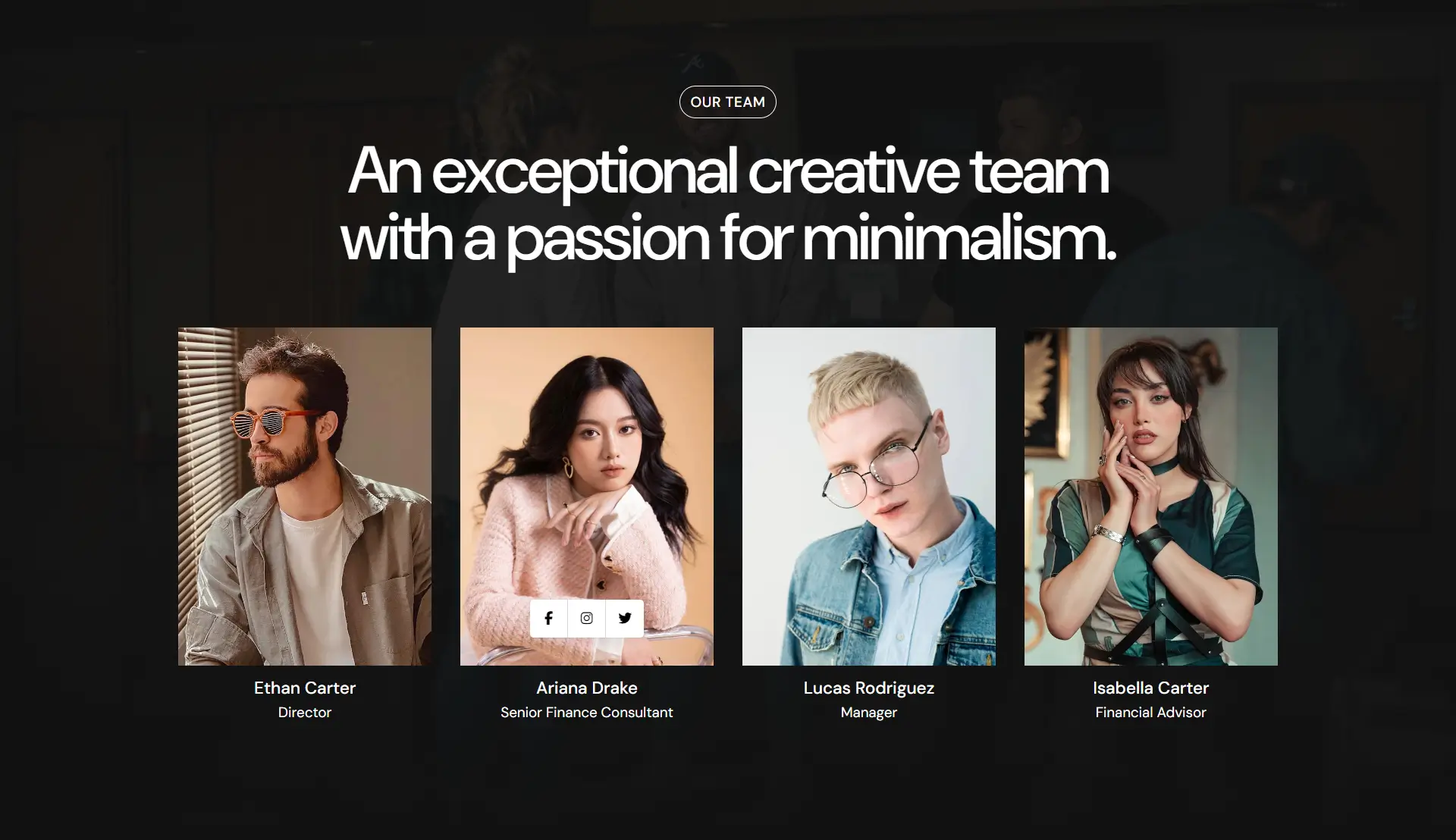 Creative Dark Minimalism Team Section Template