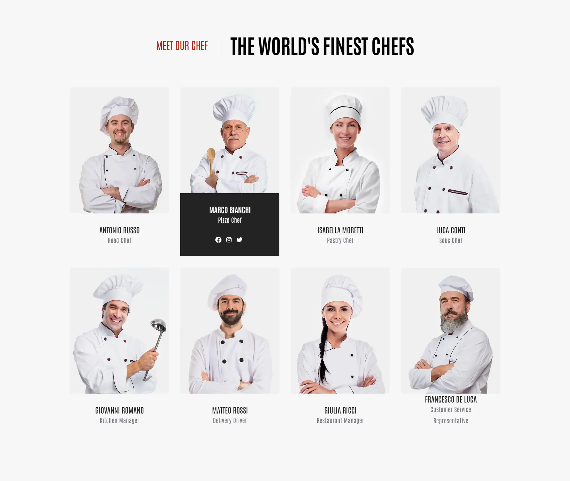 Creative Pizza Chefs Team Section Template