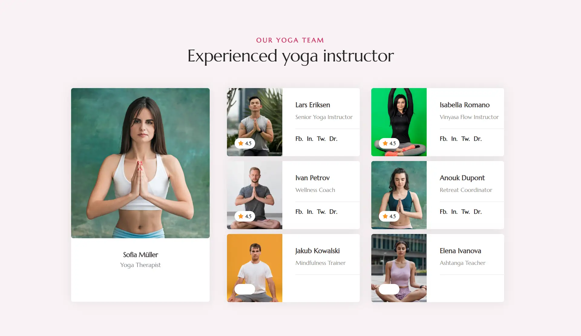 Creative Yoga Trainer Team Section Template