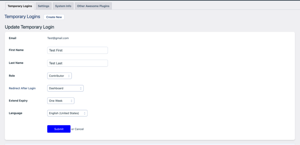 How to create temporary WordPress user logins Using Temporary Login