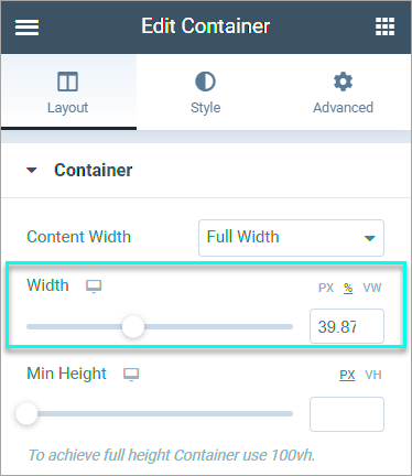 Adjusting a containers size and behavior  Elementor