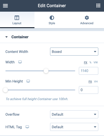 Flexbox Container Layout tab settings  Elementor