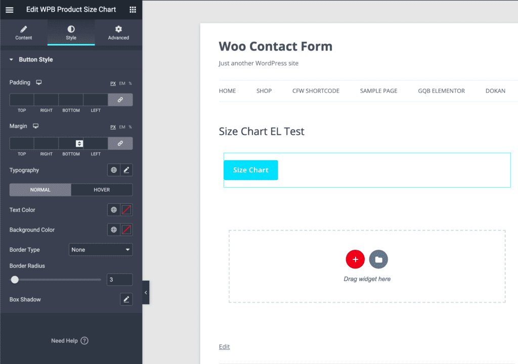 Showing Size Chart Using The Elementor Pro  WpBean Documentation