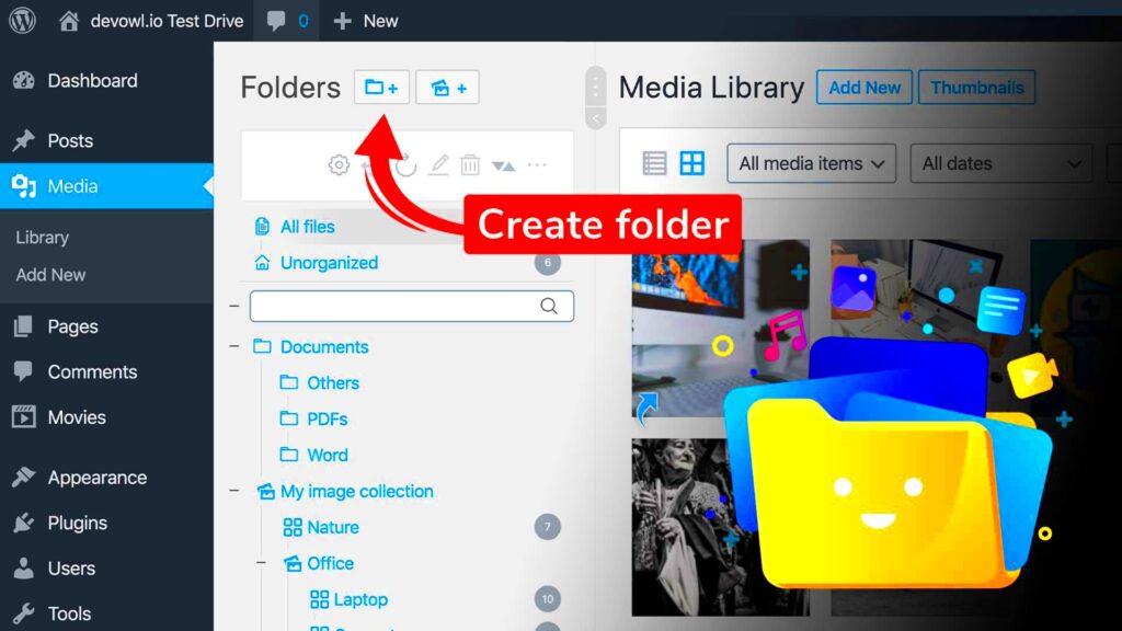 How to create folders in the WordPress Media Library