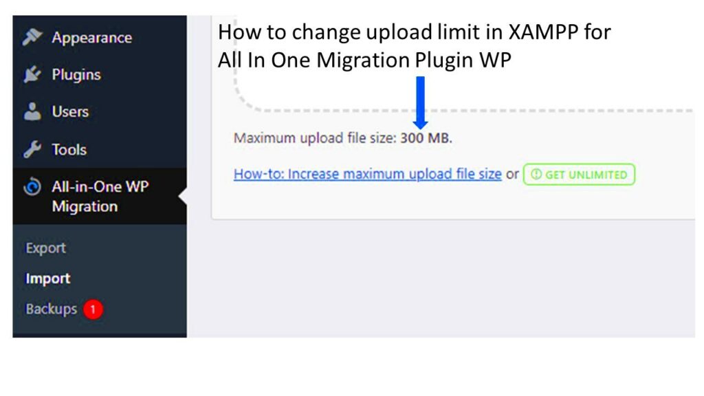 Increase Upload Limit in All In One Migration WordPress Plugin with