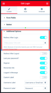 Redirecting After Login in Elementor
