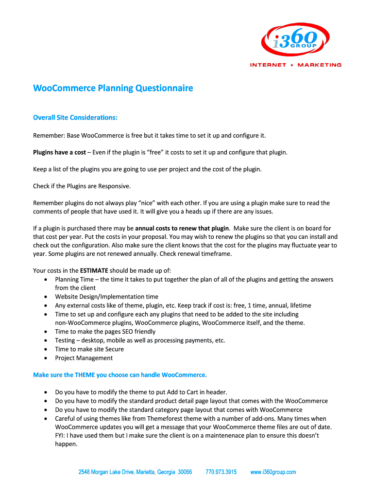 Fillable Online WooCommerce Planning Questionnaire Fax Email Print