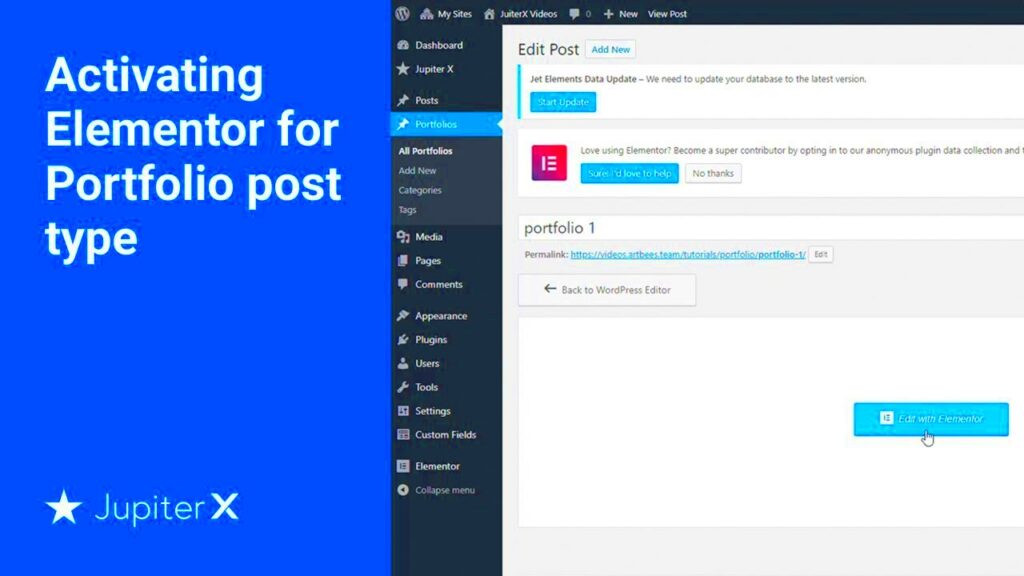 Activating Elementor for Portfolio post type  YouTube