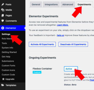 Enabling Flexbox Container in Elementor